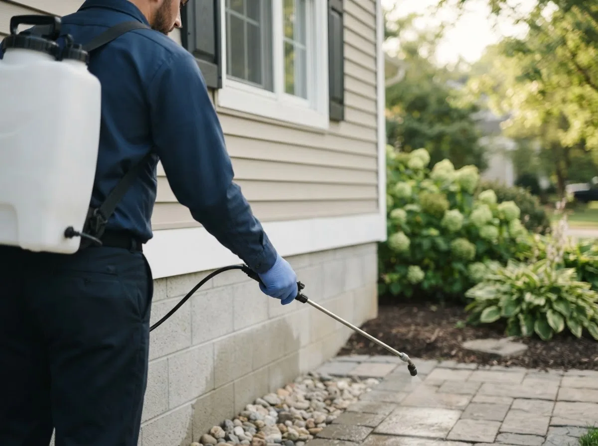 Pest control technician inspecting a home in Princeton, ME